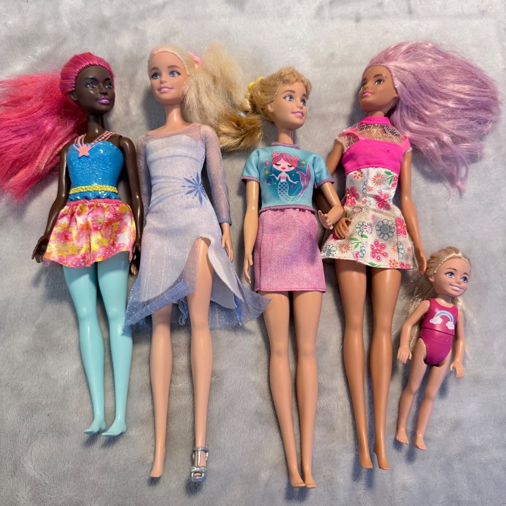 Barbie Doll Lot of 5 Mattel Dreamtopia Fantasy Colorful Hair Chelsea Dolls